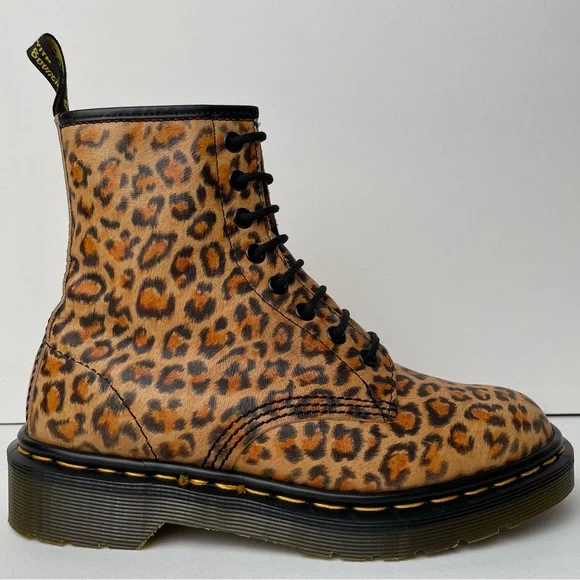 Vintage Dr. Martens 1460 England Leopard Animal Print Brown Black MIE Boots UK 4